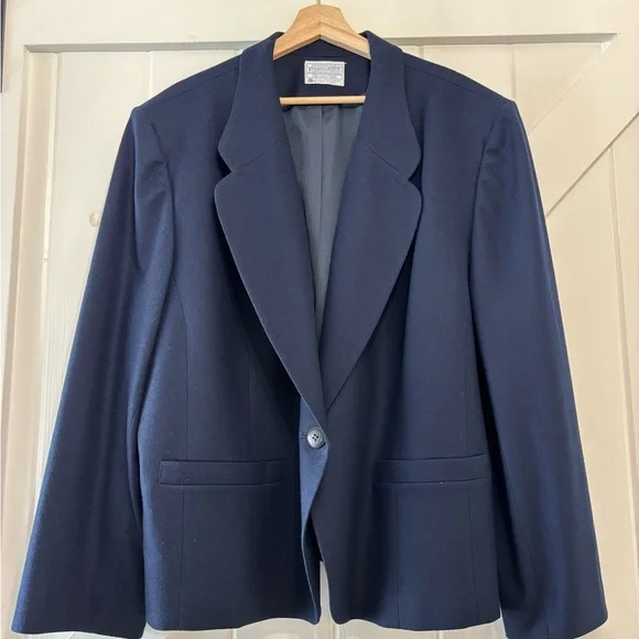 Pendleton Plus Navy 100% Virgin Wool Blazer Jacket USA Classic Career 90s 22W - Picture 3 of 10